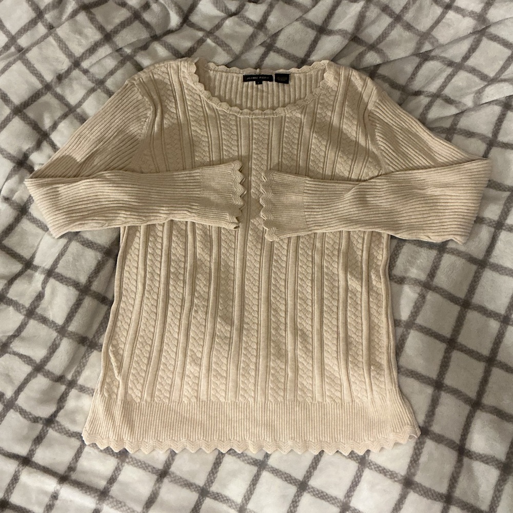 JEANNE PIERRE Women's Ribbed Cream Sweater